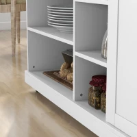 HOMCOM Carrinho ilha de cozinha com rodízios 7 compartimentos 1 armário 1 porta 1 suporte para panos 129 x 51 x 93 cm madeira e branco(m-5)