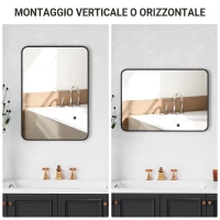 HOMCOM Specchio Bagno con Cornice in Metallo e Gancio, 50x2.5x70 cm, Nero(m-4)