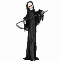 HOMCOM 183cm Life Size Animated Grim Reaper Halloween Decoration, Scary Halloween Animatronics Decor with Sound Touch Activated(m-15)