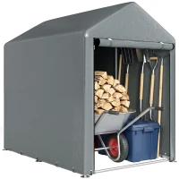 Outsunny Șopron pentru unelte anti-UV cu intrare cu fermoar, din oțel galvanizat și material PE, 120x179x165 cm, gri închis(m-10)