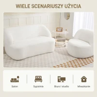 HOMCOM Modern 2 Seater Sofa, 142cm Loveseat with Curved Design, Upholstered Sherpa Fleece Small Sofa for Living Room, Bedroom, Home Office, No Assembly Required, Cream White(m-7)