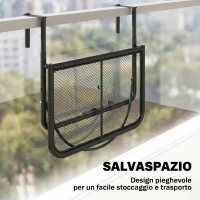 Outsunny Tavolo da Ringhiera con Ganci ad Altezza Regolabile su 3 Livelli, in Metallo, 60x56x50cm, Nero(m-5)