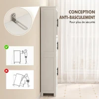 HOMCOM Meuble de salle de bain, meuble de rangement 6 niveaux, 6 portes dont 2 vitrées, étagères réglables, 60x30x170cm, blanc(m-7)