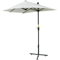 Outsunny Sonnenschirm Halbrund 1,9 x 2 m Doppelsonnenschirm mit Handkurbel Ständer Cremeweiß(m-11)
