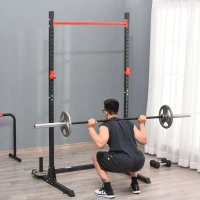 HOMCOM Squat Rack Réglable 32 Niveaux en Acier, Crochet, Barre de Traction, Base Antidérapante, 117,5x122x226cm, Noir(m-2)