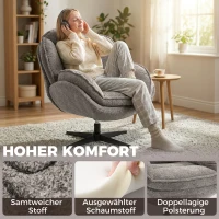 HOMCOM Moderner Wingback-Sessel, Samt-Armlehnsessel mit Vier-Sterne-Basis, S-Federn, 360° Drehfunktion, Grau(m-5)
