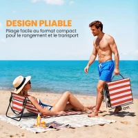 Outsunny Lot de 2 tapis de plage rembourré matelas de plage dossier inclinable multi-positions 142 x 51 x 40 cm blanc et rouge(m-6)