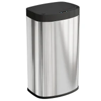 HOMCOM Poubelle cuisine automatique 55L en acier inoxydable, poubelle à couvercle à fermeture en douceur, 38x28,5x69cm, argent(m-12)