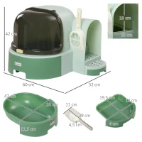 PawHut Lettiera per Gatti Chiusa con Coperchio Apribile e Vassoio Estraibile, 52x60x42 cm, Verde(m-3)