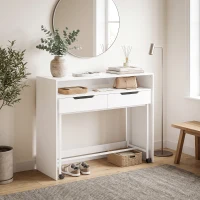 HOMCOM Escritorio Extensible para Ordenador 100 cm con 2 Cajones, Escritorio con Almacenamiento, Estilo Moderno, Blanco(m-5)