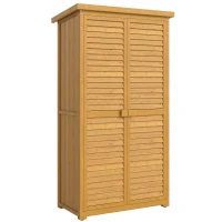 Outsunny Armario de Jardín 0,31 m² Cobertizo de Exterior con 2 Puertas y 2 Estantes Interiores 87x46,5x160 cm Madera Natural(m-11)