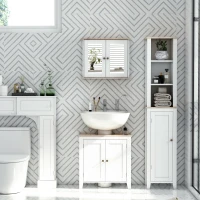 kleankin Bathroom Furniture Set, Mirror Cabinet Wall Mounted with Adjustable Shelf, Bathroom Sink Cabinet with Storage, White and Wood Grain(m-10)