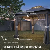 Outsunny Gazebo da Giardino ad Altezza Regolabile con Luci LED, in Acciaio e tessuto Oxford, 336x336x250-270 cm, Grigio(m-7)