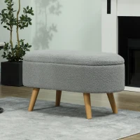 HOMCOM Teddy Fleece Storage Ottoman - Grey(m-10)