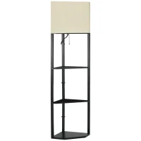 HOMCOM Stehleuchte, dreieckiges Design, 3 Regale, Stoff-Lampenschirm, 50x37x159 cm, Schwarz+Weiß(m-12)