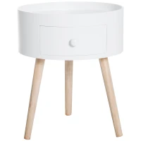 HOMCOM Mesa de centro com gaveta, redonda, design escandinavo, borda protetora, madeira, Ø38 x H45 cm, Branco(m-6)