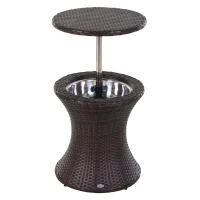 Outsunny PE Rattan Ice Bucket Table, Height Adjustable Liftable Outdoor Drinks Cooler, 52 cm Round Garden Beer Cocktail Table with Lid for Bar, Patio, Terrace, Brown(m-10)