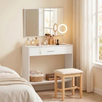 HOMCOM Recibidor de Entrada con Espejo Cajón y Estante Mueble de Recibidor para Pasillo 91,5x27,9x85,5 cm Blanco(m-8)