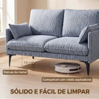 HOMCOM Sofá 2 Lugares em Tecido Efeito Linho Respirável com Enchimento Espesso 2 Almofadas Braços para Sala de Estar Sala Azul(m-7)