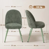 HOMCOM Juego de 2 Sillas de Comedor de Terciopelo con Asiento Acolchado Verde Oscuro(m-3)