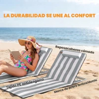 Outsunny Conjunto de 2 Esterillas con Respaldo Reclinable Reposacabezas y Bolsa de Transporte 134x48x33-43 cm Blanco y Gris(m-6)
