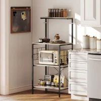HOMCOM Estante de cozinha, suporte para micro-ondas, com painel gradeado, 8 ganchos, 60 x 42 x 134,5 cm, carvalho(m-6)