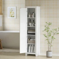 HOMCOM Credenza Cucina Alta Rustica con Anta, Ripiani Regolabili per Sala da Pranzo Soggiorno, 43.5x40x170 cm, Bianco(m-9)