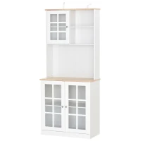 HOMCOM Alacena de Cocina con Estantes y Puertas de Vidrio para Pequeños Electrodomésticos y Menaje 80x37x183 cm Blanco(m-13)