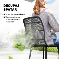Outsunny Scaune de Dining pentru Exterior Set de 4, Scaune de Grădină cu Spatar Fisurat, Negru(m-4)