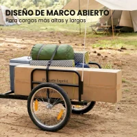 SPORTNOW Remolque de Bicicleta para Carga 40 kg Carro de Mano de Acero con Bandera Roja Ruedas de 16 Pulgadas 145x60x42 cm Negro(m-5)