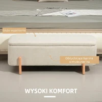 Ławka z pojemnikiem, tapicerowana, nogi drewniane, kremowa(m-5)