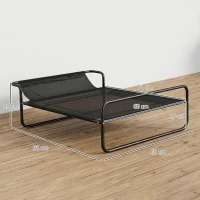 PawHut Pat Ridicat pentru Câini, Pat de Camping pentru Câini și Pisici cu Tetieră Reglabilă, Material Respirabil Texteline, pentru Interior și Exterior, 91x69x29 cm, Negru(m-3)