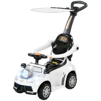 AIYAPLAY Carro Deslizante 2 em 1 Capota Removível Luzes Música Buzina Plástico e Metal 96x39x90 cm Branco e Preto(m-7)