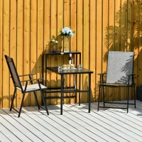 Outsunny 3 Pcs Folding Garden Furniture Set, Foldable Table and 2 Chairs Set w/ Side Shelf, Metal Frame, Indoor Outdoor Patio Balcony(m-2)