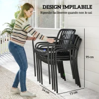 Outsunny Set di 4 Sedie da Patio Impilabili, Sedie da Pranzo per Esterni con Schienale Curvo, Seduta con Listelli e Braccioli(m-5)