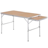 Mesa Plegable de Camping Portátil con Ala Abatible Mesa de Picnic de Encimera MDF Estructura Ligera de Aluminio Carga 30kg Altura Ajustable 153x60x39/71 cm(m-10)