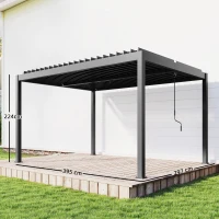 Outsunny Pergola bioclimatique 4x3m, pergola aluminium, lames orientables, manivelle, protection soleil, imperméable, gris foncé(m-3)