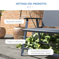 Outsunny Sedia Pieghevole a 2 Posti con Seduta Traspirante, in Acciaio e Tessuto a Rete, 118x65x96 cm, Grigio(m-6)
