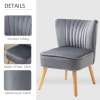 HOMCOM Velvet Accent Chair Occasional Tub Seat Padding Curved Back with Wood Frame Legs Home Furniture for Bedroom Living Room Set of 2 Grey(m-5)