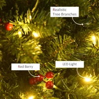 HOMCOM 5FT Prelit Artificial Pencil Christmas Tree with Warm White LED Light, Red Berry, Holiday Home Xmas Decoration, Green(m-8)
