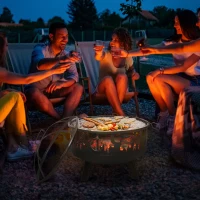 Outsunny Metal Firepit Bowl Outdoor 2-In-1 Round Fire Pit w/ Lid, Grill, Poker, Handles for Garden, Camping, BBQ, Bonfire, Wood Burning Stove, 61.5 x 61.5 x 52cm, Black(m-2)