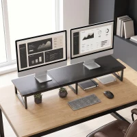 HOMCOM Suport Monitor Birou, Ridică din Lemn cu 2 Compartimente pentru Depozitare, Negru(m-10)