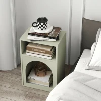 HOMCOM Mesilla de Noche Estrecha con 2 Compartimentos Abiertos Diseño en Forma de Arco 40x30x60 cm Verde Claro(m-7)