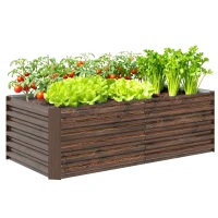 Outsunny Strat de Grădină Înălțat Exterior cu Fund Deschis și Bare de Suport, Ghiveci Metalic din Oțel Zincat pentru Flori și Legume, 180x90x57,5 cm, Maro Închis(m-11)