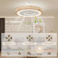 HOMCOM Ventilateur de plafond réversible avec lumière et télécommande 6 vitesses, minuterie, luminosité réglable, bois naturel(m-5)