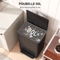 HOMCOM Poubelle cuisine 50L, poubelle à pédale, seau intérieur amovible, couvercle à fermeture douce, 41,7x36,6x62cm, noir(m-4)