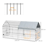 PawHut Cușcă pentru Iepuri de Exterior și Interior cu Acoperiș, 220x85x103cm, Argintiu(m-3)
