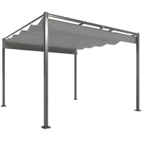 Outsunny 3 x 3 m Garten-Pergola mit einziehbarem Dach, Pavillon, Baldachin für Schatten, UPF30+, Grau(m-12)
