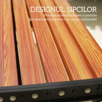 Outsunny Bancă de Grădină 2 Locuri, Bancă cu Cadru din Metal și Efect de Lemn, Mobilier pentru Grădină, Terasă, Parc(m-6)
