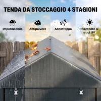 Outsunny Capanno Attrezzi anti UV con Ingresso a Zip, in Acciaio Zincato e Tessuto PE,120x179x165 cm, Grigio Scuro(m-4)